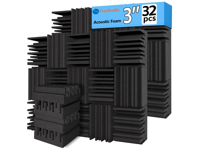 Thick Acoustic Foam Panels, 12 X 12 X 3 Inch 32 Pcs Broadband Sound Absorbing Foam, Dense Soundproof Padding Tile, Recording Studio Foam Absorber,...