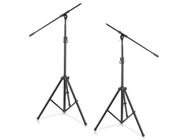 Adjustable Tripod Microphone Boom Stand - Pair of Universal Heavy Duty Lightweight Professional Compact Stage Studio Floor Standing Boom Mic Tripod...