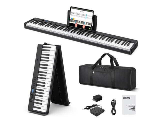 Portable 88 Keys Electric Piano Keyboard, Foldable Digital Piano with Full Size Semi-Weighted Velocity Keys, Wood Grain, Learning Mode, LCD Screen,...