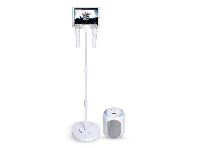 Portable Karaoke Machine for Adults & Kids with 2 Wireless Microphones, Home Stage (White) - Built-in Karaoke Speaker, Bluetooth with LED Lights -...
