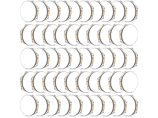 50 Pcs 8 Inch Tambourine Bulk Drum for Adults Operation Christmas Bulk Items Hand Held Percussion Gift Wood Metal Jingles Musical Educational Drum...