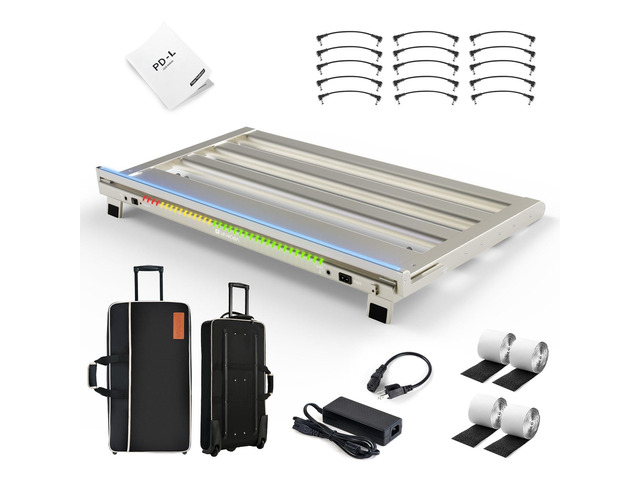 Extra Large Guitar Pedal Board with Built-in Isolated Power Supply, Aluminum Alloy Folding Powered Guitar Pedalboard with Adjustable Light Bar with...