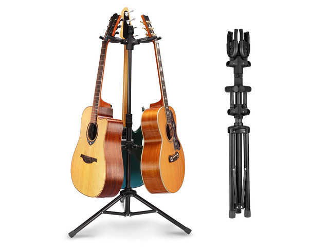 Triple Guitar Stand - Heavy Duty 3 Guitar Stand for Acoustic/Electric/Bass/Banjos, Auto-Lock Folding Design, Non-Slip Base & Anti-Rust - Portable...