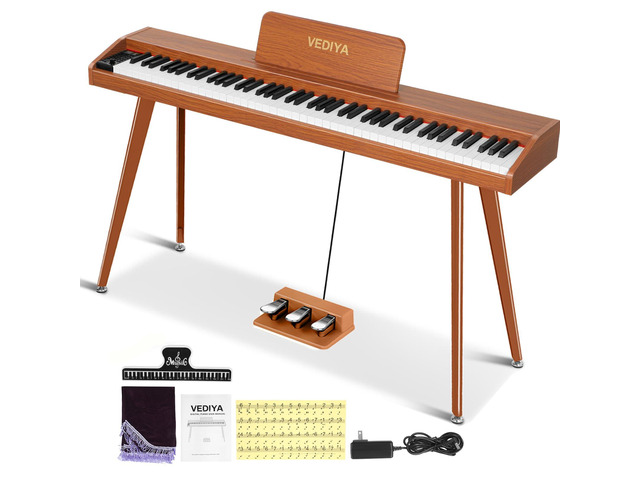 88 Key Digital Piano Keyboard, Semi-Weighted Electric Piano, Full Size Piano Keyboard for Beginners with Triple Pedal, Sheet Music Stand, USB-MIDI...