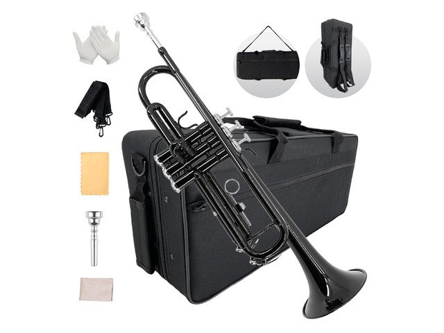Bb Standard Trumpet Set for Beginners or students with Carrying Hard Case, 7C Mouthpiece, Cleaning Cloth and Gloves