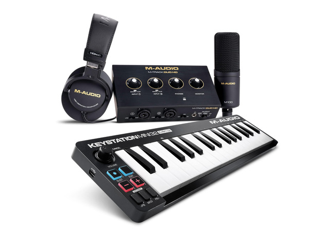 Keystation Mini 32 MK3 MIDI Controller Bundle with M-Track Duo HD Audio Interface Pack for Studio Recording, Music Production, Podcasting, Streaming