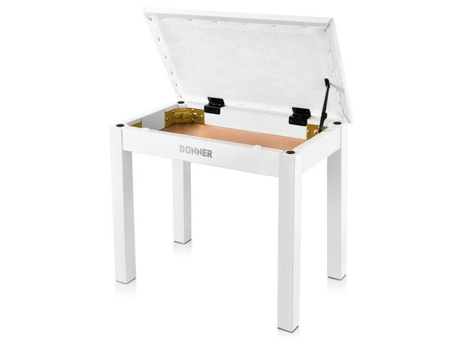 Piano Bench with Storage, Solid Wood Keyboard Bench Piano Bookcase Stool Chair Seat with High-Density Suede Cushion, White