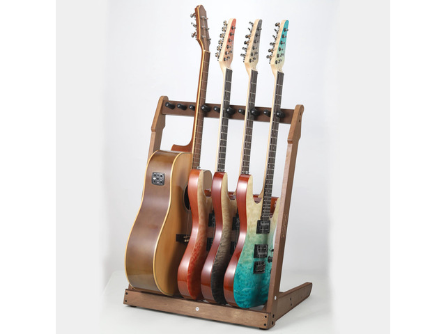 Multiple Wood Guitar Stand,3-5 Guitar Rack, 15mm Thick Wood Holds 3 acoustic or 5 electric/bass guitars, Protective soft foam padding,...