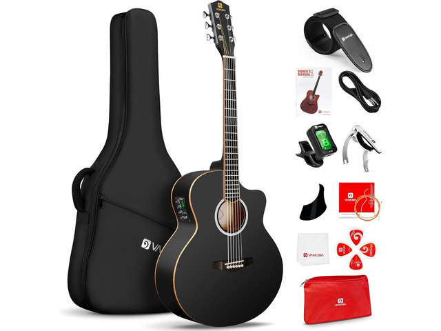 Generic Logic, Inc. 3/4 Acoustic Electric Guitar Kit Upgraded Starter Kit 36 Inch Cutaway Junior Size Travel Bundle with Built-In Tuner, EQ,...