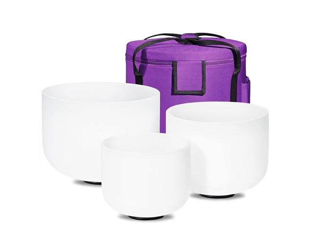 432HZ Crystal Singing Bowls Set of 3, 8''-12'' Crystal Sound Healing Bowl 8'' B Crown Chakra, 10'' E Solar Plexus Chakra, 12'' C Root Chakra,...
