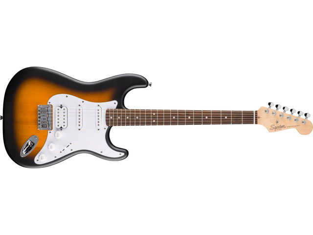 Squier Debut Stratocaster HT HSS Beginner Electric Guitar, Sunburst Starter electric guitar, free lessons included, HSS pickups, satin finish,...