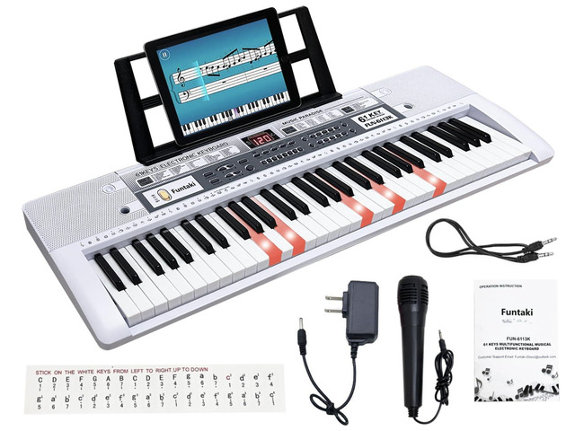 61 Key Electronic Keyboard Piano with Lighted Up Keys, Musical Mini Keyboard Piano with keyboard stand, Digital Portable Synthesizer Keyboards for...
