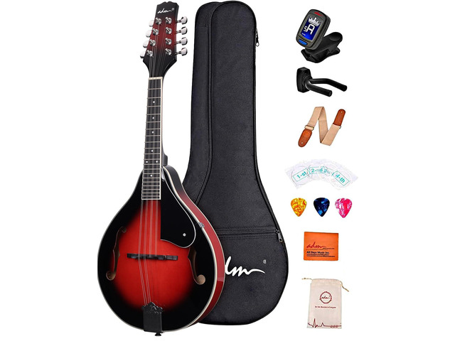 Acoustic Mandolin Instrument Kit Music A Style for Kids Students Adults Wood Mandolins Beginner Set With Bag, Tuner, Pick-up, Strap, Strings, Picks...