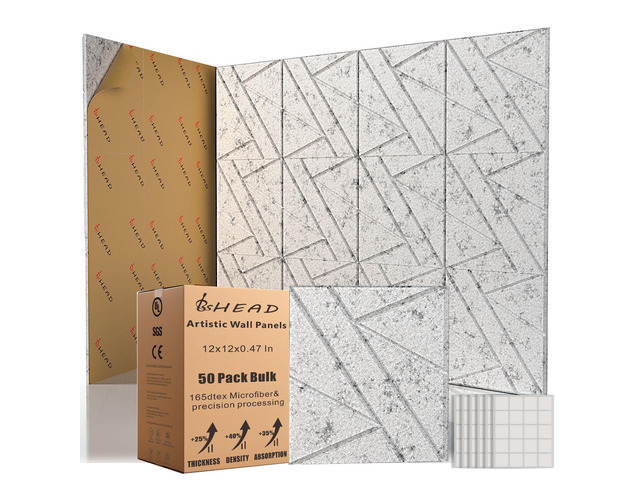 50 Pack Bulk Self-Adhesive Soundproof Wall Panels, 12 x 12 x 0.47 in Sound Proof Foam Panels for Walls, 1.2lb/ft³ High Density, Thicker 0.47in,...