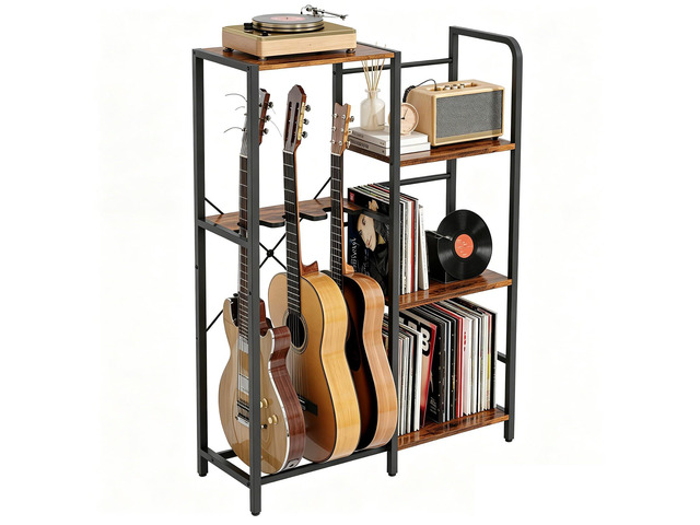 Guitar Rack with Record Player Stand 48' H, 3 Tier Guitar Stand Shelf for Amp Player and Vinyl Record Storage, Multiple Guitar Holder for 3 Guitars...