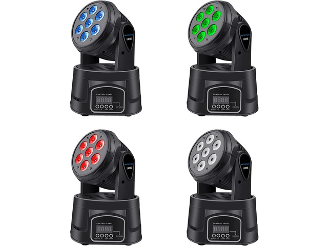 7x8W Moving Head DJ Lights,RGBW Stage Lighting-4 Packs 7x8W RGBW LEDs, DMX512/Auto/Sound/Master-Slave, Mini Moving Head Light For Stage, Party,...