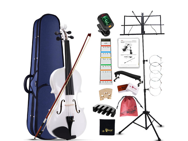 Aileen Violin 4/4 Full Size for Adults Beginners, White Fiddle Starter Kit for Students Age 12+, including Music Stand, Unique New Fingerboard...