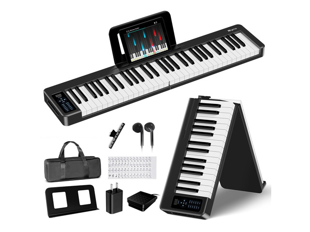 Folding Piano Keyboard, 61 Keys Sensitive Electric Piano, Weighted Portable Electric Keyboards with Bluetooth MIDI, Digital Foldable Keyboard for...