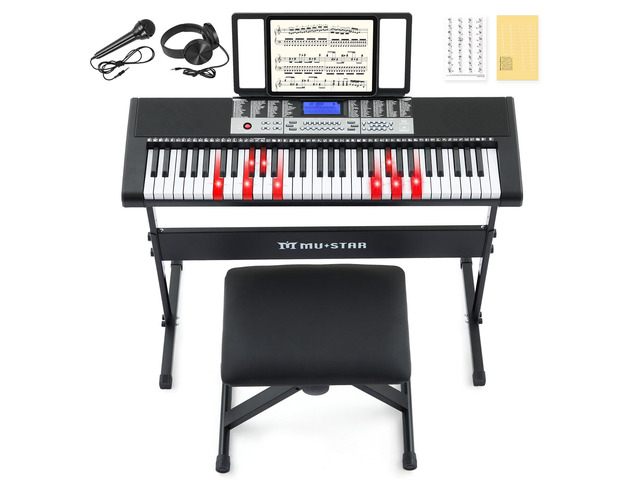 Keyboard Piano, 61 Key Electric Piano Keyboard with Light-Up Keys 255 Tones/Rhythms,Smart Learning System,Headphone,Microphone,Keyboard Stand,...