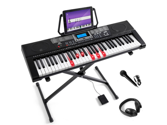 Piano Keyboard, 61 Key Learning Keyboard Piano with Lighted Up Keys MEKS-500 with Stand, Pedal, Headphones/Microphone, USB/Midi,Joystick,...