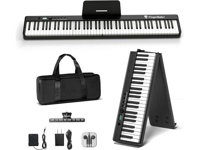 Portable Piano Keyboard, Semi-Weighted Folding Digital Piano 88 Key, Full Size, Wood Grain, Electric Piano Keyboard w/MIDI Bluetooth, Suitable for...