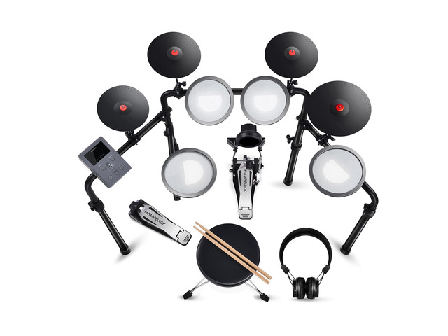 MK-0 Plus Electric Drum Set with 4 Quite Mesh Electronic Drum Pads, 4 Full Rubber Crash, 5' Kick Drum, 12 Drum Kits and 74 Sounds, Bluetooth,...