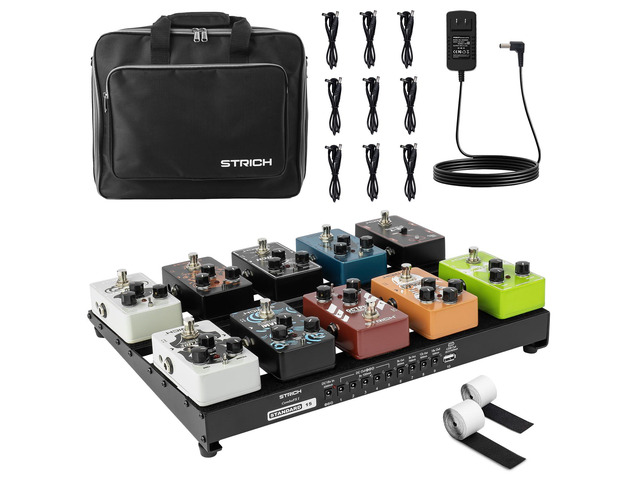 Pedal Board with Built-in Power Supply, Guitar Pedalboard 15' x 11' 2.17LB Lightweight Aluminum Alloy with Pedal Cables, Bag, Hook Loop Strips...