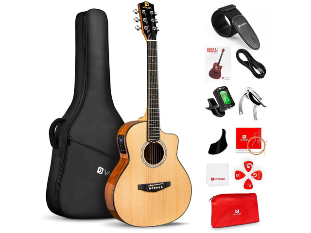 Electric Acoustic Guitar 3/4 Size - 36 Inch Acoustic Electric Guitar Cutaway Acustica Guitarra Bundle for Beginners and Students, Spruce Top,...