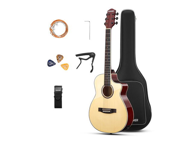 Voyager Acoustic Electric Guitar Kit, JF Cutaway 3/4 Guitarra with Built-in Pickup & Tuner, 3-Band EQ, Portable Travel Guitar Bundle with Gig Bag,...