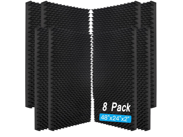 8 Pack Acoustic Panels, 48x24x2 Egg Crate Soundproof Foam Wall Panels High Density Studio Foam for Echo Absorption Home Office (Black 8 Pack, 48x24x2)