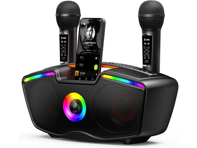 Bluetooth Karaoke Machine for Adults & Kids, 80W Portable Speaker with 2 Wireless Microphones, Echo Adjustment, Support USB/AUX/TF Card, for...