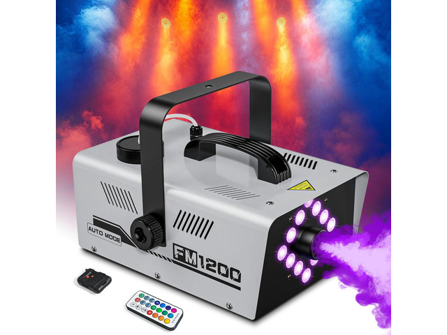 Fog Machine Outdoor Indoor 1200W, 6000CFM Smoke Machine with 12 LED Lights 13 Colors & 4 Effects, Dual Wireless Remotes & Auto Fogger for...
