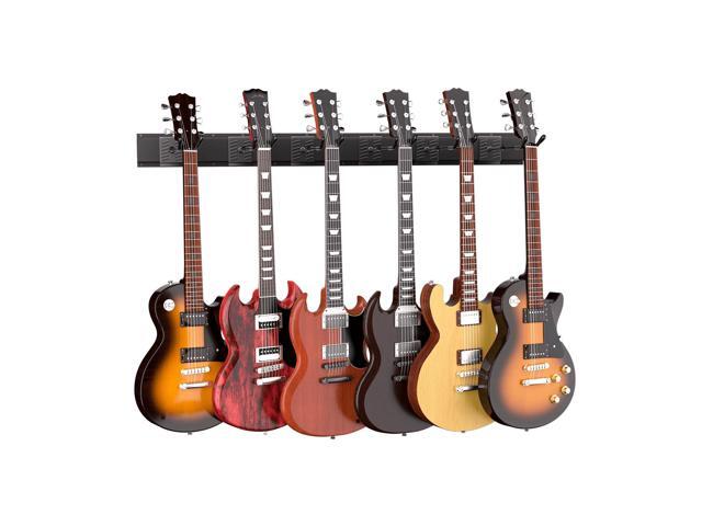 Guitar Wall Mount, Woodgrain Rack with 6 Adjustable Guitar Hangers, Guitar Wall Hanger with Pre-Drilled Holes, 48' Alloy Steel Multiple Guitar...