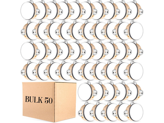 50 Pcs 4 Inch Wedding Tambourine Bulk Drum for Adults Hand Held Percussion Gift Wood Metal Jingles Musical Educational Drum Instrument for Church...