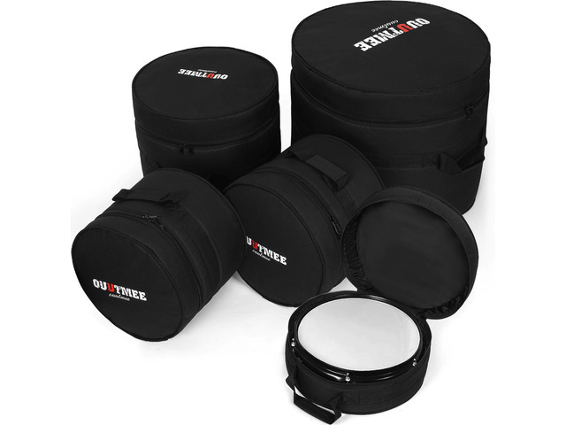 5 Piece 10mm Padded Drum Bag Set for 12' Tom, 13' Tom, 14' Snare, 16' Floor Tom, 22' Bass Drum Carrying Cases Cover