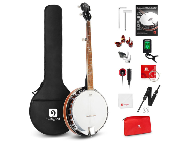 Banjo 5 String Full Size Banjos Set with Resonator, Remo Head, Beginner Banjo Kit with Closed Back, Premium Accessories for Adults, Teenager