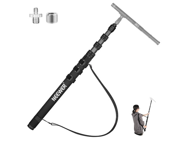 Upgraded Microphone Boom Pole, 9.8ft/300cm Telescopic Carbon Fiber Mic Boom Arm with 5 Sections, 1/4' 3/8' 5/8' Screw Adapters, Cable Straps,...