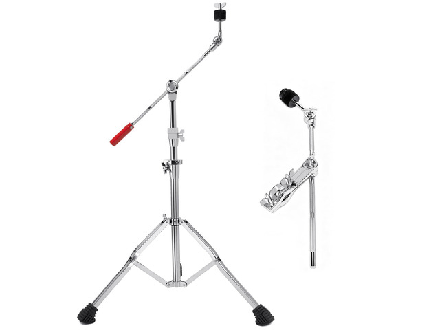 Heavy-Duty Boom Cymbal Stand with Extension Arm and Clamp Mount Convertible Boom/Straight Stand, Adjustable Hardware with Double Braced Legs for...
