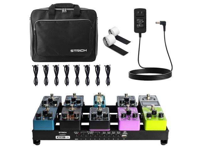 Pedal Board with Built-in Power Supply, Guitar Pedalboard 15' x 7.8' Lightweight 2.17lb Aluminum Alloy with Pedal Cables, Bag, Hook Loop Strips...