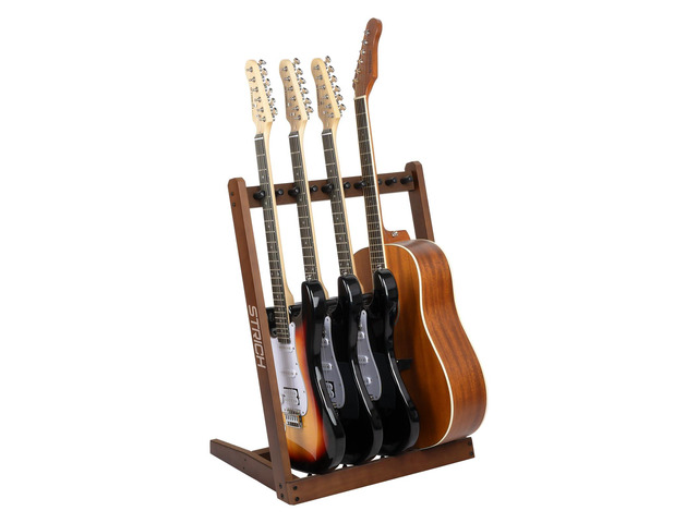 Wooden Guitar Stand Multiple Guitars, Guitar Rack for 3 Acoustic or 5 Electric Guitars & Basses, Floor Standing Multi Guitar Display for Studio &...