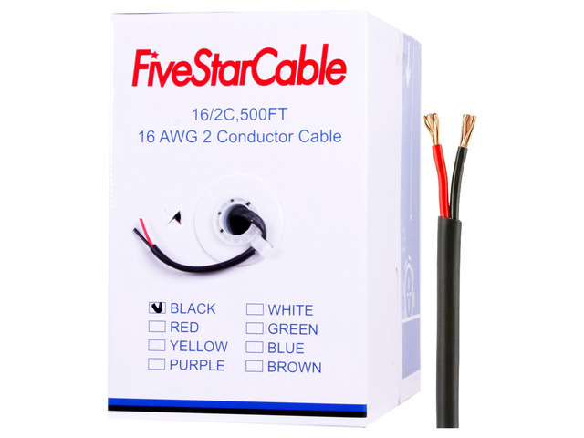 16/2 500 Ft. 2 Conductors Audio Speaker Lightning Installation High-Power Home Wiring Cable Wire (Black, 16-2 500ft)