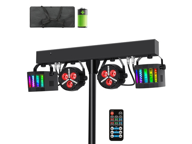 Rechargeable DJ Lights with Stand Wireless DJ Gig Bar Light Package Battery Powered Sound Activated LED Stage Lighting System with Bag DMX & Remote...