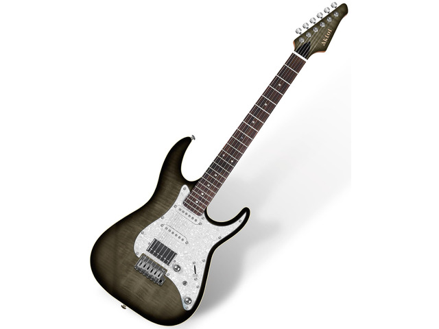 Solid Body Electric Guitar - Flame Maple Top, HSS Alnico V Pickups with Coil-Split, Roasted Maple Neck, Locking Tuners, Veltrix Series, Obsidian Black