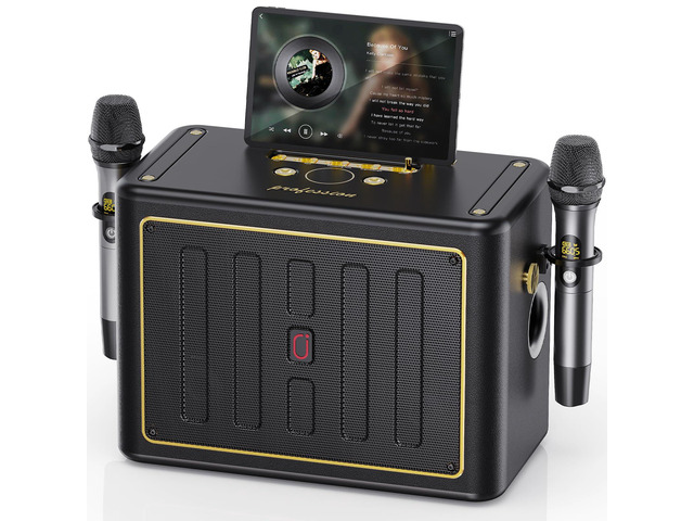 Karaoke Machine with 2 Wireless Microphones, Portable Bluetooth Singing PA System Bass/Treble Adjustment, Supports TV...