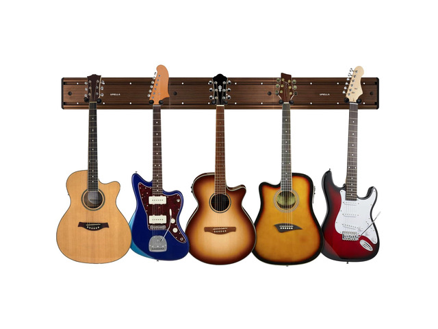 Guitar Wall Mount Hangers, Holds Multi Guitars, Aluminum Metal Guitar Stand Bass Holder, Wood Grain Base Plate Rack, Adjustable Instruments Display...