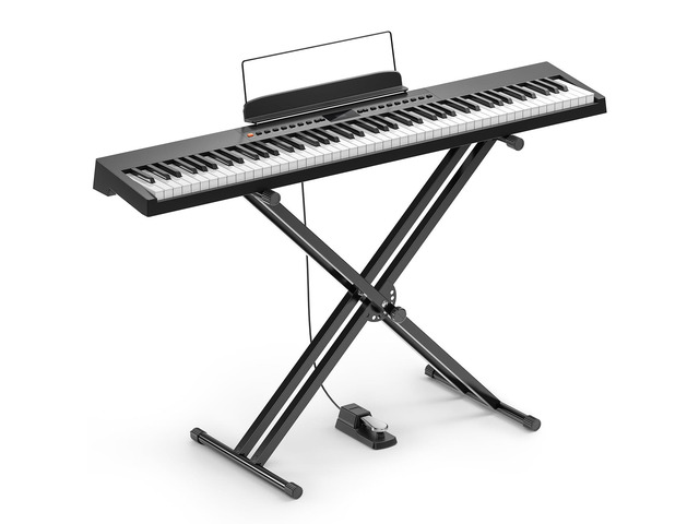 DEP-05 Digital Piano 88 Key Semi Weighted Velocity-Sensitive Keyboard, Portable Electric Piano Keyboard Set with Detachable X-shaped Stand Pedal...