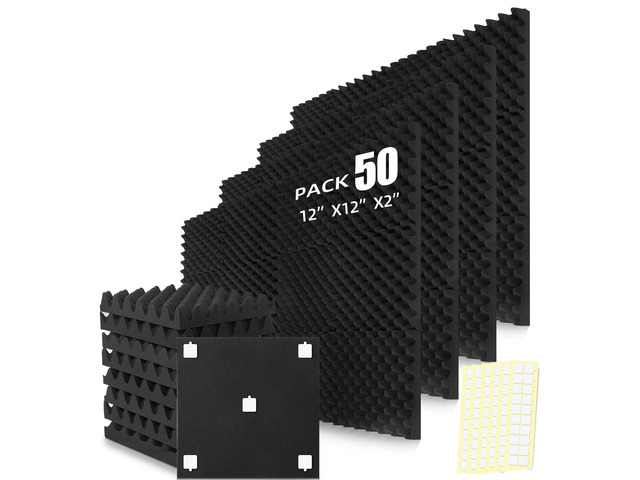 50 Pack Acoustic Foam Panels, 12'x12'x2' Egg Crate Sound Proof Foam Sound Absorbing Panels for Studio, Home Theater, Office, Bedroom, Noise...