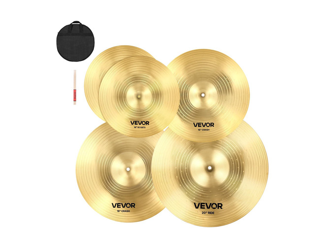 Cymbal Pack, 5 Pieces Cymbals for Drum Set, Alloy Cymbals Drum Set Includes 14-inch Hi-Hats, 16-inch Crash, 18-inch Crash, 20-inch Ride, Drumsticks...