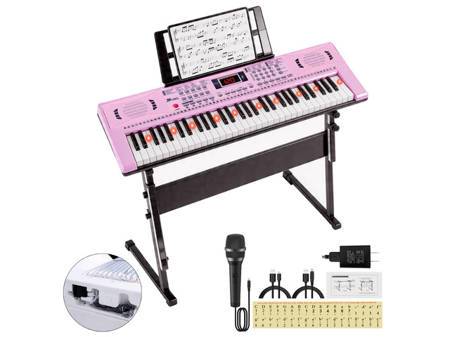Keyboard Piano 61 Lighted Keys, Electric Keyboard Kit with 100 Voices, 100 Rhythms - Built-In Speaker, Microphone, Sheet Stand and Power Supply,...