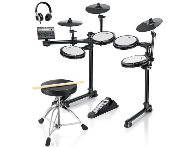 Electric Drums, DED-200 LITE Electronic Drum Kit for Beginner with 450+ Sounds, USB MIDI, Quiet Mesh Pads, Throne, Headphones, Sticks and 40...